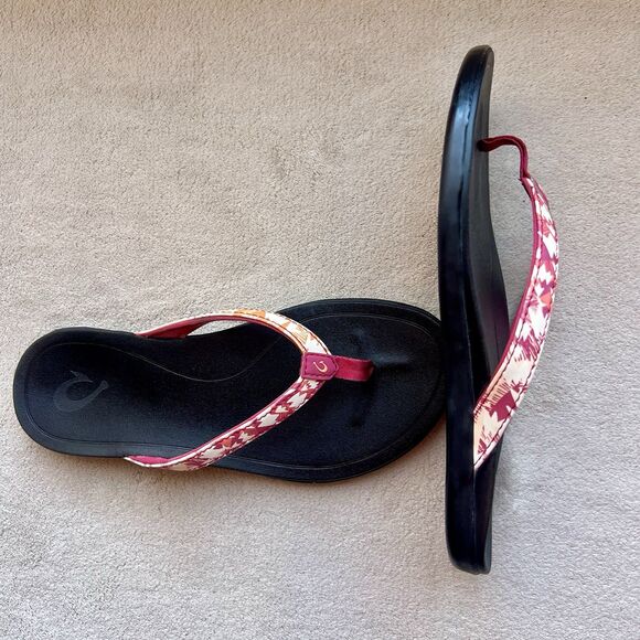 Olukai Ho'opio Tropical Print Thong Flip Flop Sandals Women 5-6 Casual Beach - Picture 1 of 14